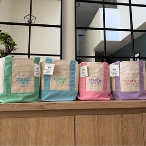 Limited edition Trader Joe’s Pastel Tote Bag Set - Green, Blue, Pink & Purple